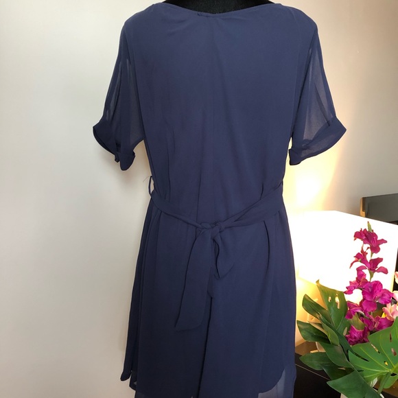 Women's Roll Up Sleeve Loose Chiffon Short Dress - Picture 6 of 8